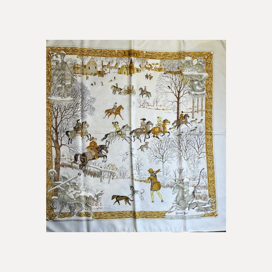 Hermès White and grey with gold accents Scarf