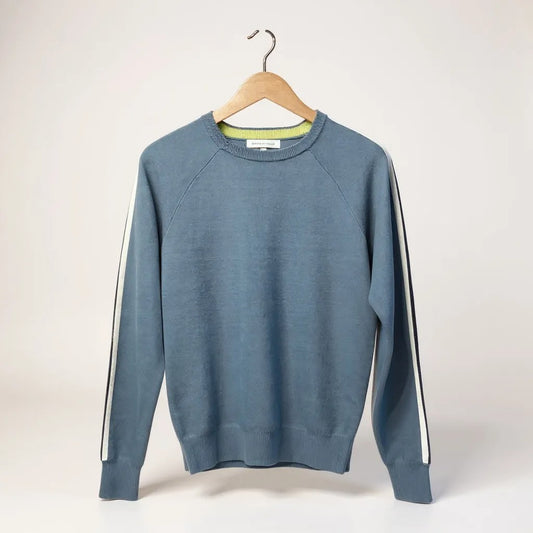 Oliva von halle light blue grey with yellow and navy giltter stripes Jumper