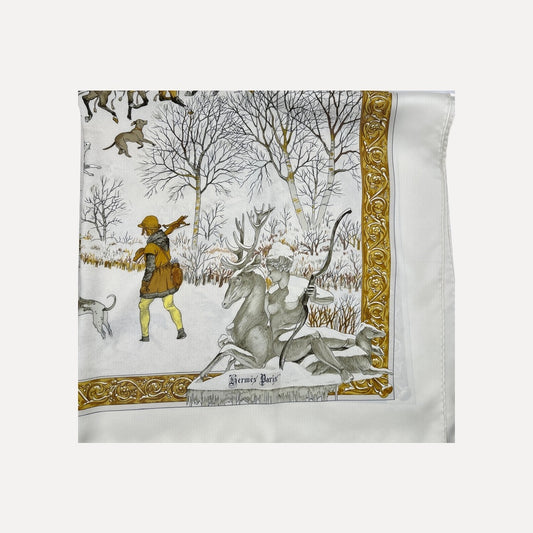 Hermès White and grey with gold accents Scarf