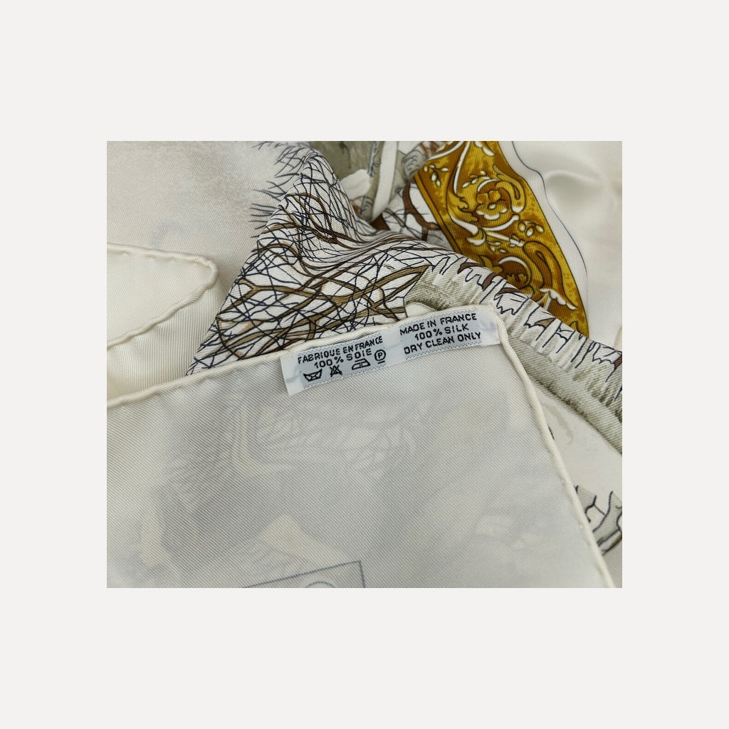 Hermès White and grey with gold accents Scarf